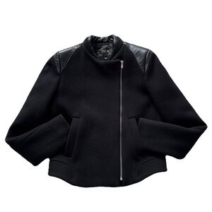 Maje Sheepskin Wool Cashmere Blend Cropped Moto Jacket Size 36